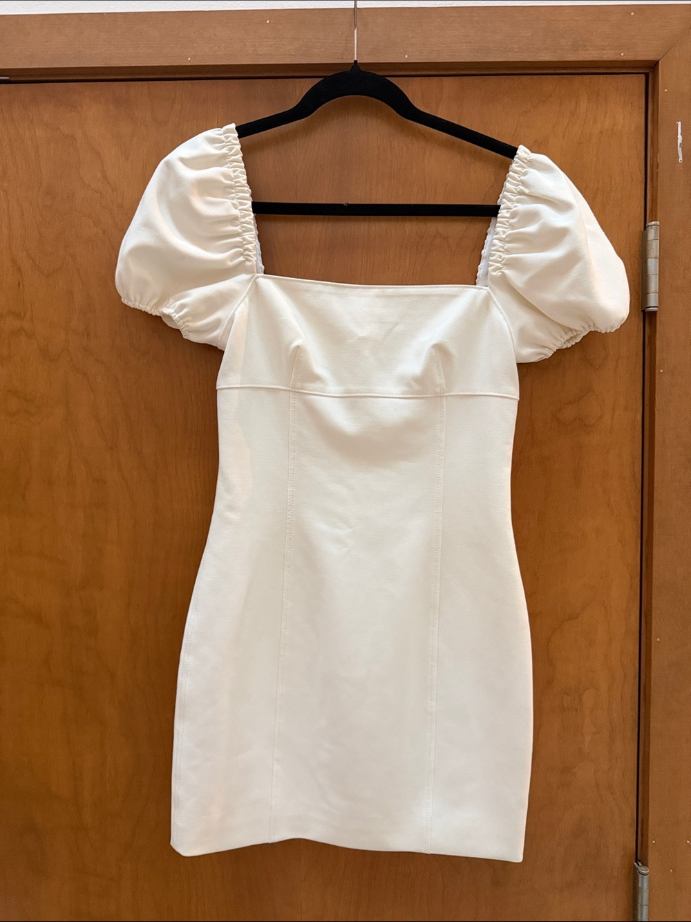 cinq a sept Cream Puff-Sleeve Square-Neck Mini Dress
